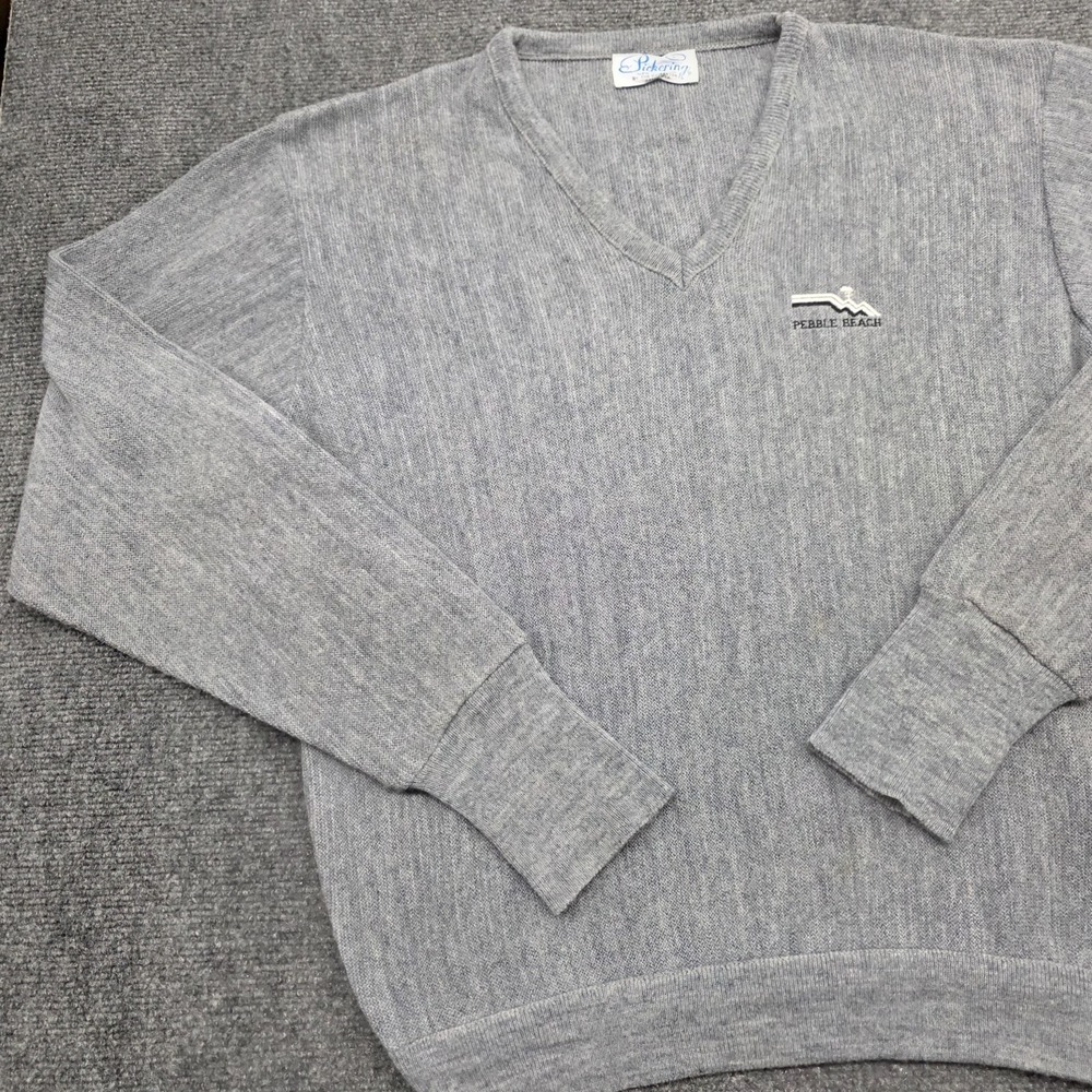 Vintage 80s Pickering Pebble Beach V Neck Sweater Gray USA‎ - L